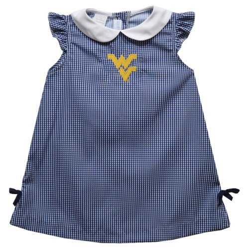 Infant Girls Vive La Fete Navy West Virginia Mountaineers Mini Check Pattern A-Line Dress