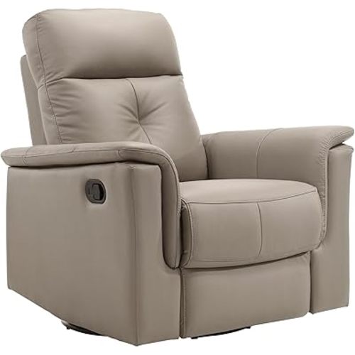 Lexicon Swivel Glider Recliner Chair, Comfy Nursery Glider, Top Grain Leather Match Recliner, Manual Reclining Chair for Living Room/Office/Apartment, Latte