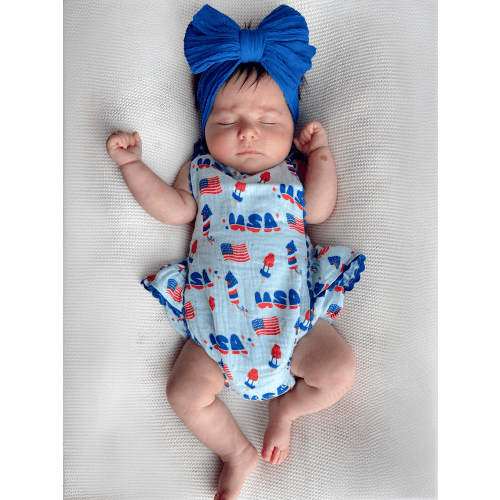 Muslin Ric-Rac Ruffle Sunsuit, 4th of July Blue