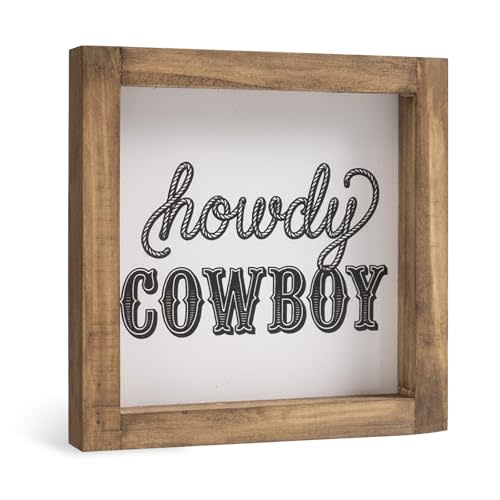 flangairy Howdy Cowboy Wooden Sign, 6 Inch Western Wall Decor for Table Shelf Desk, Southwestern Cowboy Themed Wall Art for Bathroom Bedroom Nursery Room Rustic Farmhouse Southwest Home Decorations
