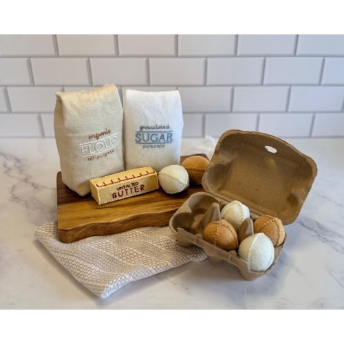Felt Baking Ingredients Set – Play Flour, Sugar, Eggs, Butter (Handmade Montessori Play Food)