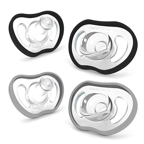 Nanobebe Active Baby Pacifiers 4-36 Months - Orthodontic, Lightweight and Vented, Curves Comfortably with Face Contour, 100% Silicone - BPA Free, Perfect Baby Registry Gift 4pk, Black/Grey