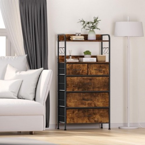Dresser for Bedroom with 5 Drawers, Small Dressers & Chests of Drawers, Vertical Fabric Tower Drawer Organizer Unit