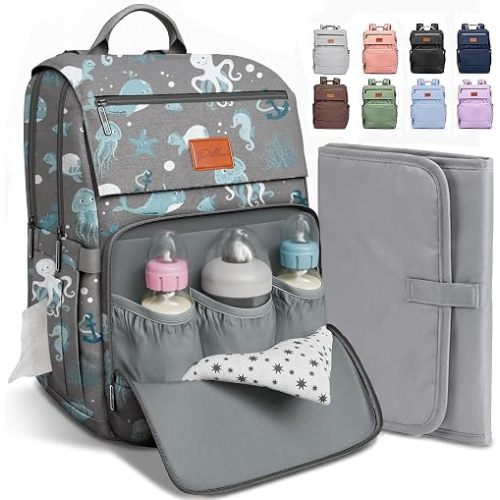PILLANI Baby Diaper Bag Backpack - Backpack Diaper Bag w/Large Capacity - Baby Shower Gifts - Waterproof Travel Diaper Bags w/Changing Pad, Insulated Bottle Holders, Padded Straps - Baby Boy Stuff
