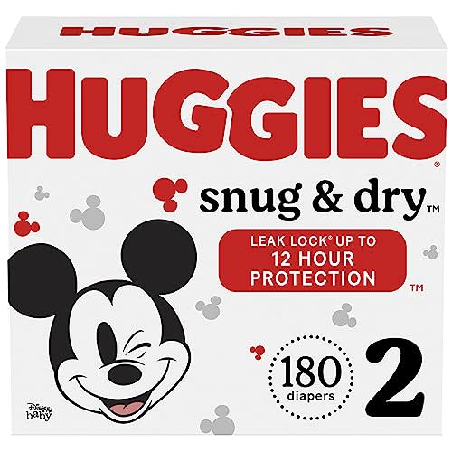 Huggies Snug & Dry Disposable Baby Diapers, Size 2, 180 Count