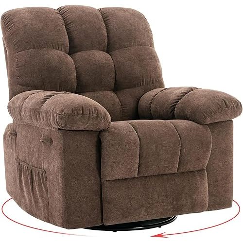 GarveeHome Rocking Recliner Chair, 360° Swivel Rocker Chair for Living Room, Upholstered Fabric Glider Nursery Chair with Side Pockets for Small Spaces, q235 Steel Frame Lazy Boy Recliner Single Sofa