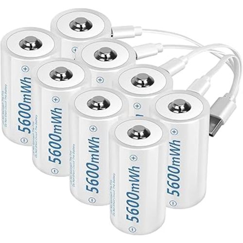 1.5V D Size Cell Battery for Flashlight Toys & floodlight,Lithium D Batteries Rechargeable 8 Pack, Rechargeable D Size Batteries with USB-C 4 in 1 Charging Cable.