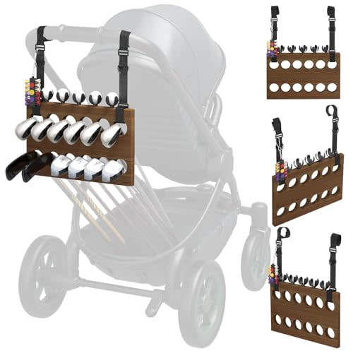 JOXPRING Golf Stroller Attachment – Universal Golf Club Holder for Strollers, Acacia Wood, 12 Slots, 5 Ball Holders & Removable Tee Case – Portable, Easy Setup, Gift for Golf-Loving Parents