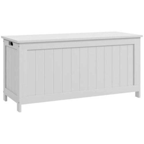 HOMCOM Storage Chest, Modern Storage Trunk with 2 Safety Hinges and Handles, Wooden Box for Living Room, Entryway, 39.4" x 15.7" x 18.9", White