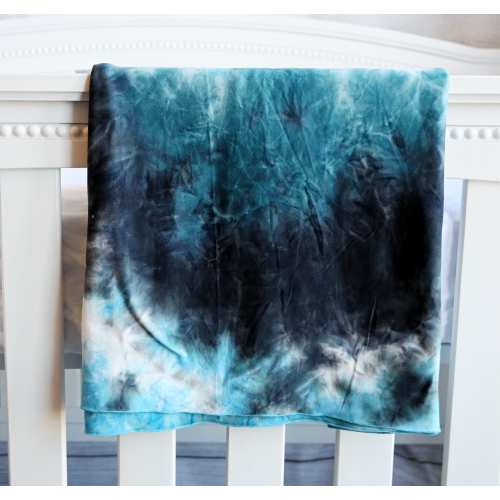 Blue Black White Tie Dye Swaddle and knot hat set, large swaddle, newborn swaddle set, stretchy swaddle, newborn blanket, baby shower gift