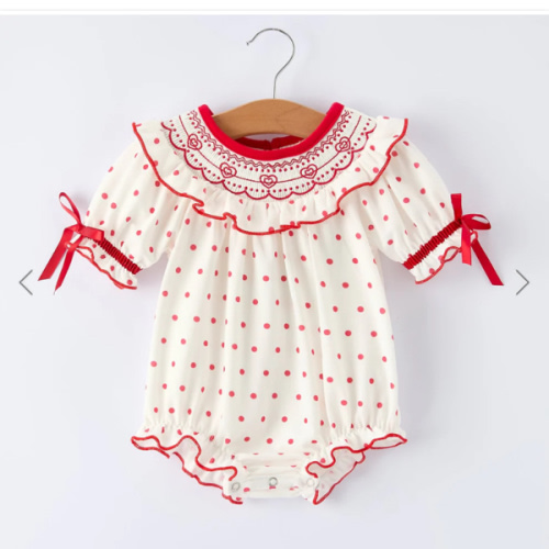 Valentine's Day Polka Dot Baby Girls Romper with Smocking Embroidery – The Rocking Horse Co.