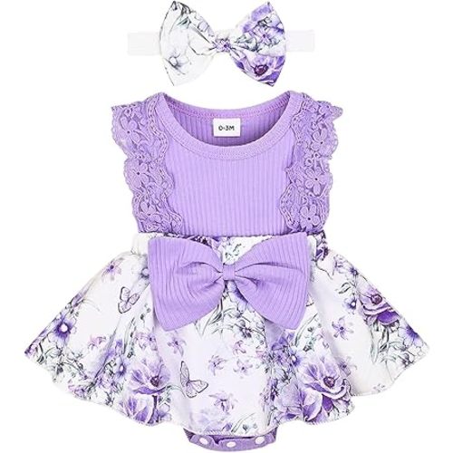 Baby Girl Clothes Newborn Romper Dress Infant Lace Ruffle Sleeveless Summer Outfits with Headband 0-12 Months
