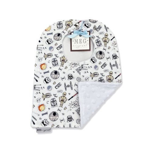 Baby-to-Toddler Boy Adjustable Snap Bib { Star Wars } Washable & Comfy, Star Wars Theme on White + Option to Personalize