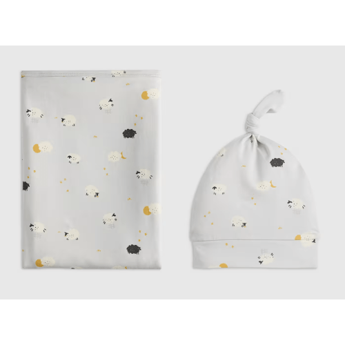 Bamboo Swaddle & Hat Bundle - Baby in Little Sheep