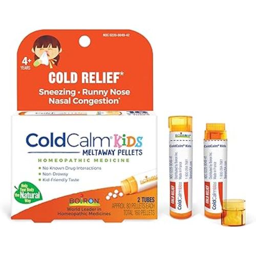 Boiron ColdCalm Kids Pellets for Relief of Common Cold Symptoms Such as Sneezing, Runny Nose, Sore Throat, and Nasal Congestion - 2 Count (160 Pellets)
