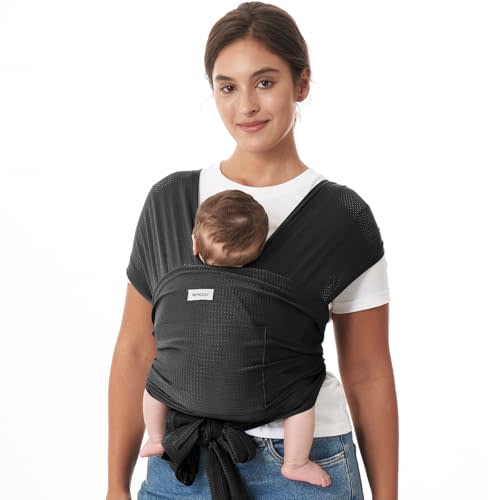 Momcozy Baby Wrap Carrier, Easy-On 2-Piece Design, Air Mesh Cooling | Easy On Like a T-Shirt, XXS-XXL Adjustable Fit, IHDI Hip-Healthy, Lightweight Hands-Free Comfort, Newborn to 33 lb, Black