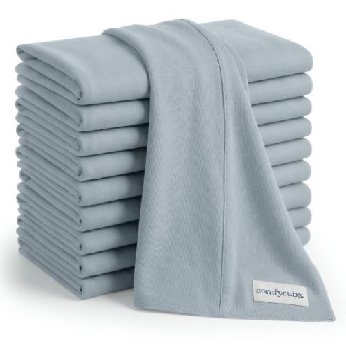 Comfy Cubs Baby Burp Cloths Set Pack of 10 - Large, 6-Layer, Ultra Absorbent Soft 100% Cotton for Infants - Pacific Blue