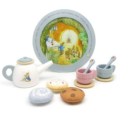 Kids Preferred Beatrix Potter Peter Rabbit Wooden Tea Set for Pretend Play, 11 Pieces