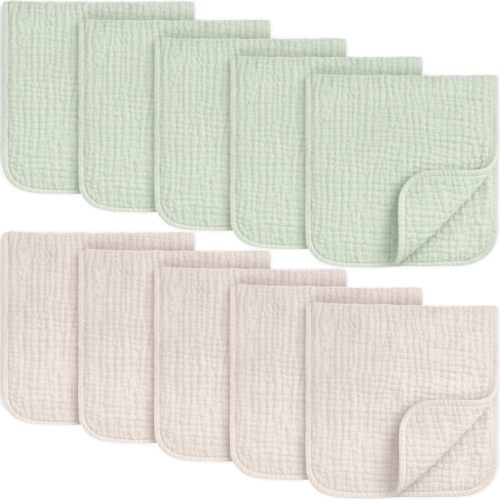 KeaBabies Organic Muslin Burp Cloths Baby Boy, Girl, 10-Pack (Sage)
