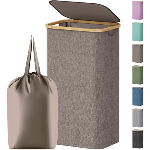 Lifewit 105L Laundry Basket with Lid, Clothes Hampers for Laundry with Handles and A Removable Bag, Large Foldable Laundry Hamper for Bedroom, Bathroom, Dorm, Laundry Room, Brown