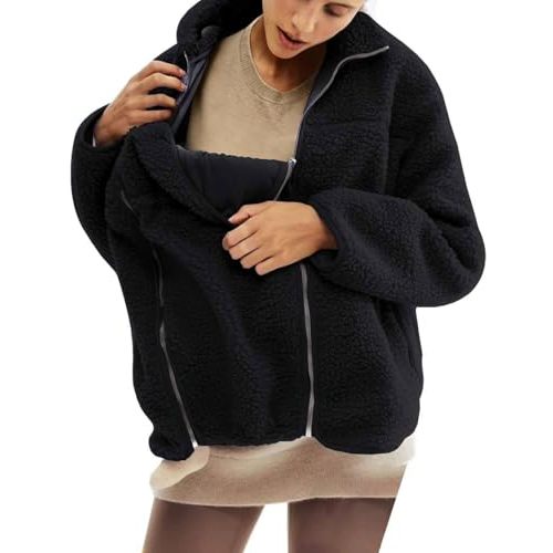 Maternity Coat Winter Mom Cozy Thicken Coats Fleece Sherpa Jacket | 3-In-1 Thicken Fleece Jacket,Zip Panels,Pocket,Maternity and Kangaroo Carrier Coat Clothing