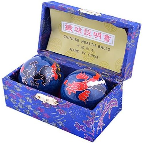fengshuisale Feng Shui Chinese Health Balls (Blue with Phoenix and Dragon) 3.8cm/1.5" Red String Bracelet