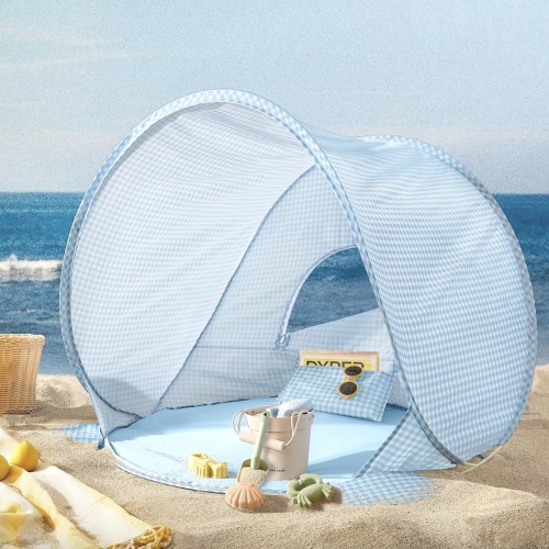 Tiny Land® One-Stop Beach Toy & Tent Set – Light Blue Gingham