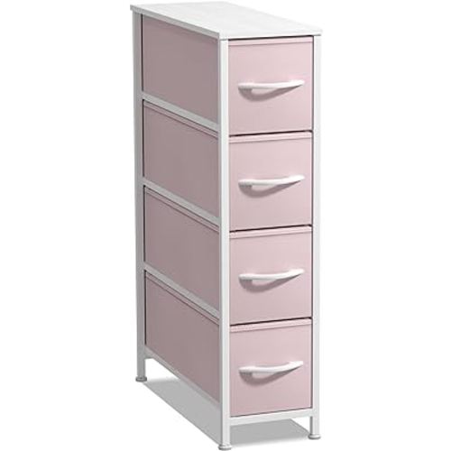 Sorbus Kids Narrow Dresser with 4 Drawers - Vertical Slim Storage Chest of Drawers with Steel Frame, Wood Top & Easy Pull Fabric Bins for Small Spaces, Closets, Bedroom, Bathroom & Laundry