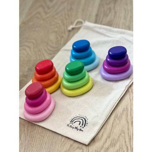 Wooden Rainbow Stacking Stones - Non Toxic Paint - Sorting Stones