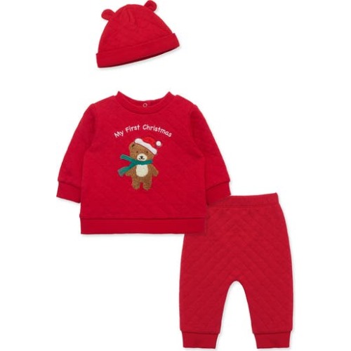 First Christmas Holiday Quilted Sweatshirt, Joggers & Hat Set, 9M