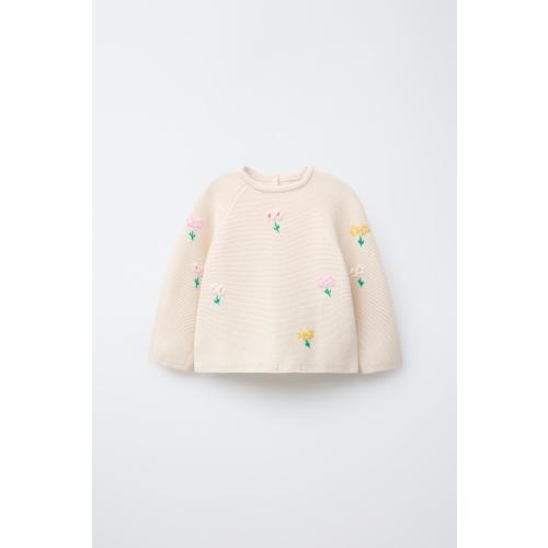 EMBROIDERED FLORAL LINKS KNIT SWEATER - Vanilla | ZARA United States