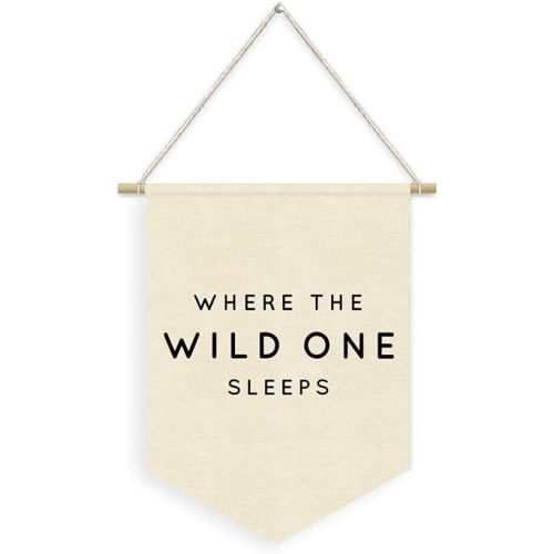 Bedroom Decor Where The Wild One Sleeps Linen Pennant Banner,Adventure Nursery Wall Hanging Flag Banner for Nursery Kids Room Playroom Camper Decor