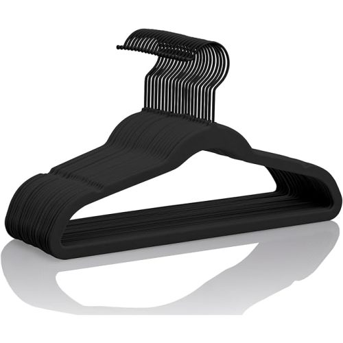 MIZGI Kids Velvet Hangers 50 Pack - 14 Inch Black, Non-Slip Space Saving for Petite, Children's Clothes (Dresses, Pants, Skirts)
