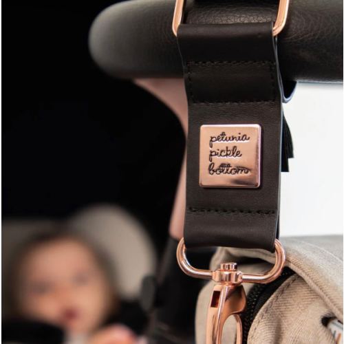 Valet Stroller Clips in Black Leatherette - Rose Gold