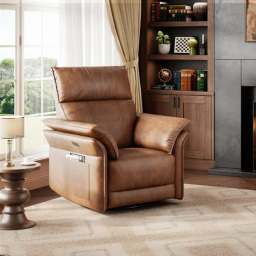 Latitude Run® Power Swivel Rocking Recliner Chair with USB Ports, Double Handrail PU Leather Glider Recliner | Wayfair