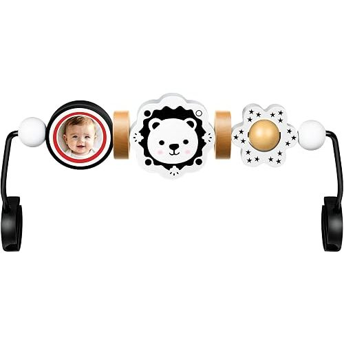 Baby Bouncer Toy Bar, Compatible with Baby Bjorn Bouncer, Wooden Baby Bouncer Toy Bar with Mirror, Child-Friendly Materials, Rotatable Baby Sensory Toy for Babies