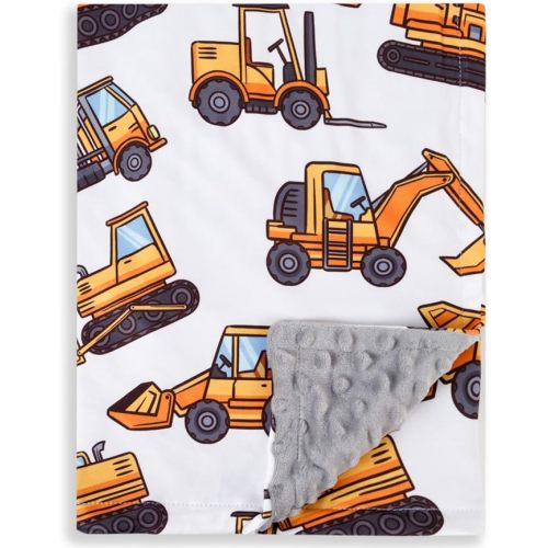 New Born Baby Boy Double Layer Fuzzy Nursery Toddler Blanket - Soft Minky Daycare With Dotted Backing for Baby Shower Birthday Gift - 30 x 40 Inch (Construction, 1)
