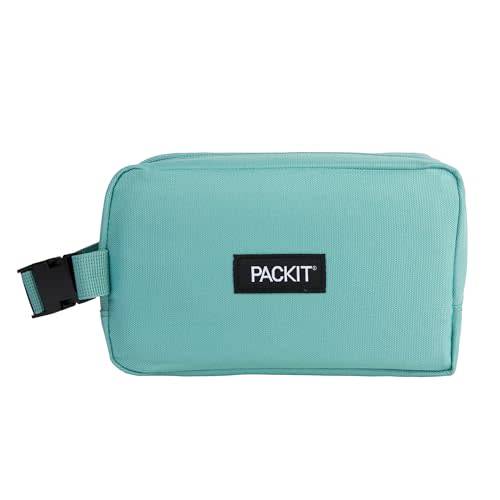 PackIt(R) Freezable Dual Compartment Snack Box, Sage, Insulated and Freezable with EcoFreeze(R) Technology, Buckle Handle, Zip Closure, Reusable, Collapsible, Designed for Perishables and Dry Snacks