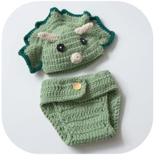 Vemonllas Newborn Photography Props Dinosaur Outfit Photo Prop Dino Helmet Hat Diaper Cover Baby Photoshoot Crochet Costume