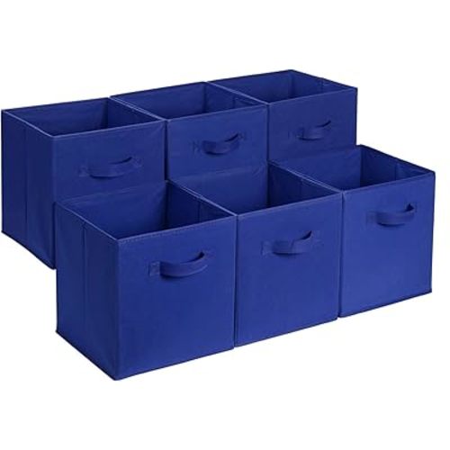 Amazon Basics Cube Organizer Storage Bins Handles, Collapsible Fabric, Pack of 6, 13"x13"x13", Navy