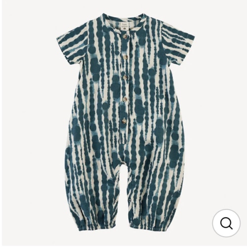 short sleeve button bubble jumpsuit | tapestry water drops | organic cotton gauze