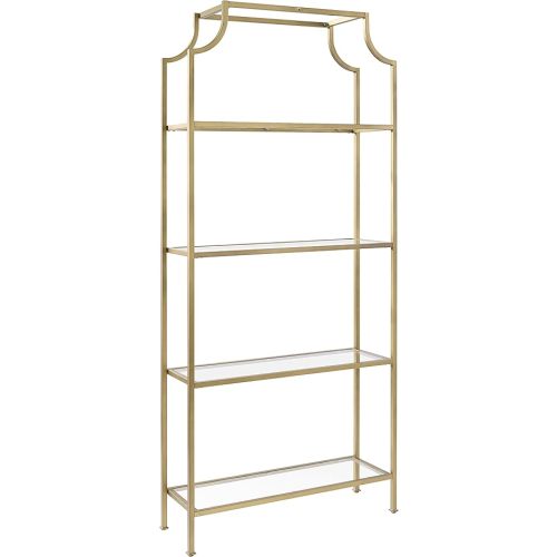 Crosley Furniture Aimee Bookshelf with Glass Shelves, Bookcase Storage, Gold and Glass