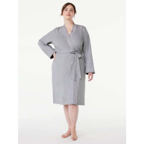 Joyspun Women's Cotton-Blend Wrap Robe with Long Sleeves, Sizes S-3X