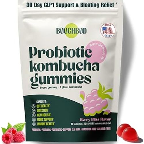Probiotic Kombucha Gummy - Prebiotics, Probiotics, Postbiotics, Fiber Supplement, Slippery Elm, Dandelion Root, MCT Oil, for Bloating, Gut Health - Probiotics for Women, Probiotics for Men