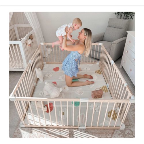HARPPA Wooden Baby Gate Playpen | Non-Toxic Foldable DIY Adjustable Play Yard for Infants & Toddlers – Natural Finish Baby Fence for Small & Large Spaces