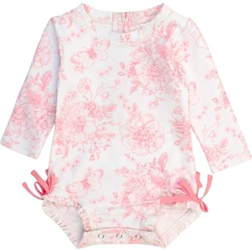 RuffleButts Baby Girls Novelty Baby One Piece - Rash Guard Swimsuit UPF 50+