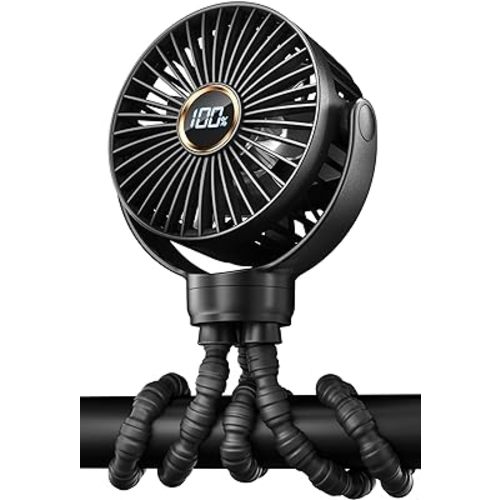 KIDEE Mini Stroller Fan, Portable Baby Fans Battery Operated, LED Display with 3 Speeds, Small Clip on Fan Desk Fan USB Rechargeable, Personal Handheld Fans for Outdoor Travel, Children Gift