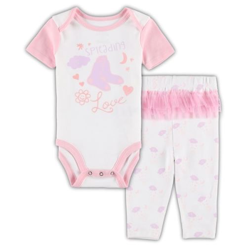 Newborn & Infant Boston Red Sox White/Pink Spreading Love Bodysuit & Tutu with Leggings Set