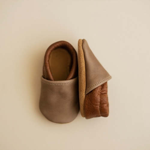 Gender Neutral Taupe and Brown Leather Baby Moccs – Sun & Lace