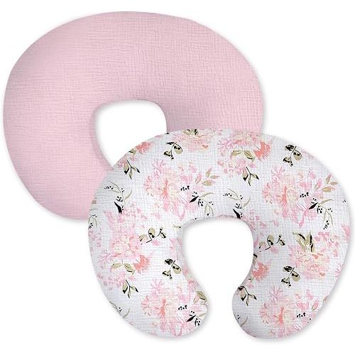 Little Grape Land Muslin Nursing Pillow Covers 2 Pack, 100% Cotton Removable Breastfeeding Pillow Covers, Feeding Pillow Slipcovers for Baby Boys & Girls, (Floral)